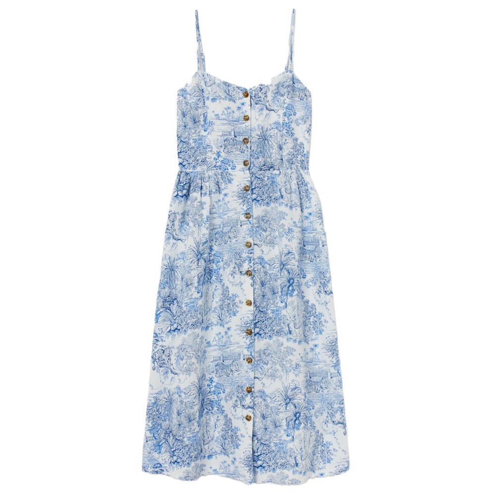 Delightful Blue and White Printed Midi Dress by H&M - Size US 10